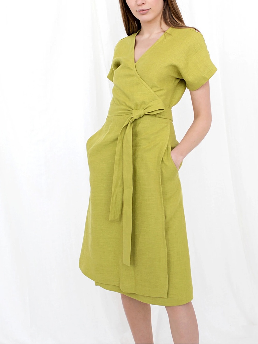 Anthropologie “Amadi” Boho Waist Wrap Mini Dress in Lime XS
